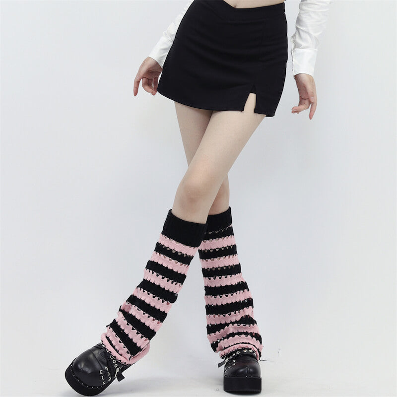 Hollow-out black pink y2k leg warmers - Black pink