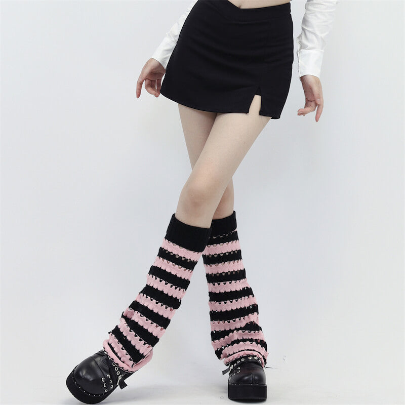 Stripe Baggy Kawaii High Knee Leg Y2K Aesthetic - Korean Fashion Sleeves Warmers