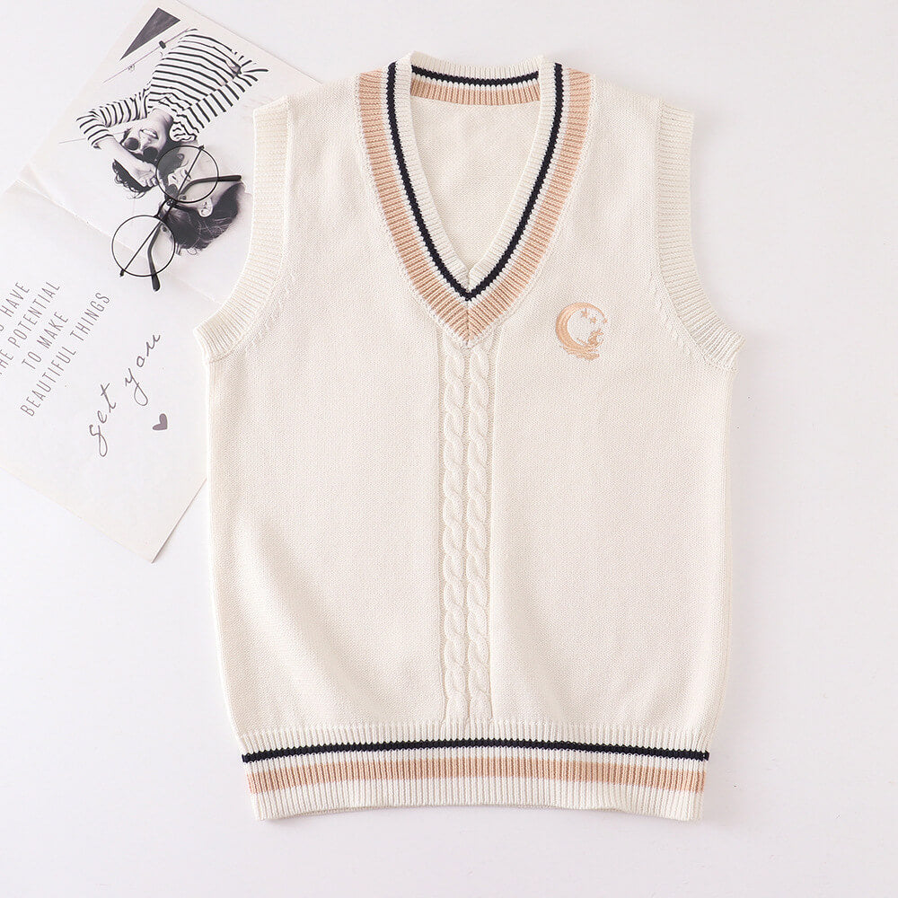 cutiekill-jk-uniform-moon-rabbit-knit-sweater-vest-c01176