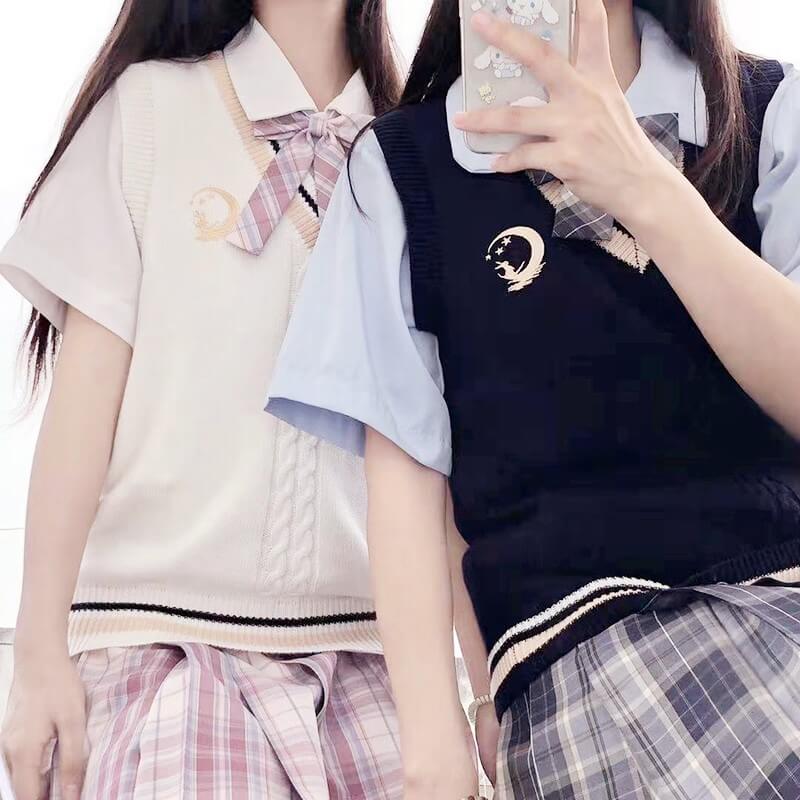 cutiekill-jk-uniform-moon-rabbit-knit-sweater-vest-c01176