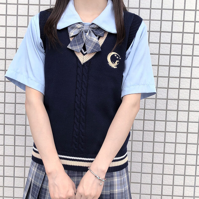 cutiekill-jk-uniform-moon-rabbit-knit-sweater-vest-c01176