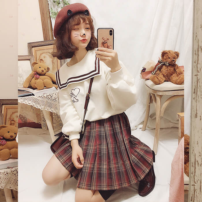 cutiekill-jk-vintage-brown-red-series-seifuku-uniform-skirt-c00615