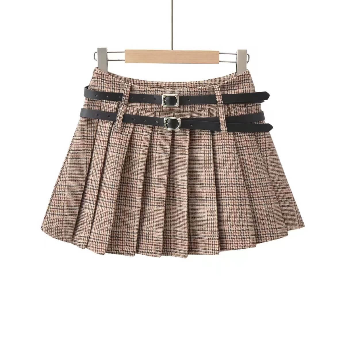 cutiekill-khaki-vintage-double-belts-skirt-om0107
