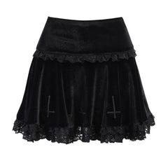 cutiekill-lace-cross-velvet-layered-flared-skirt-ah0253