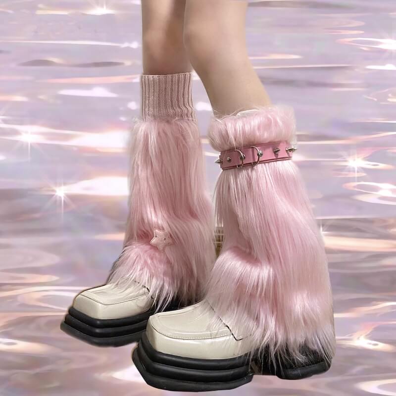 cutiekill-pink-combo-furry-y2k-garter-stars-leg-warmers-c0178