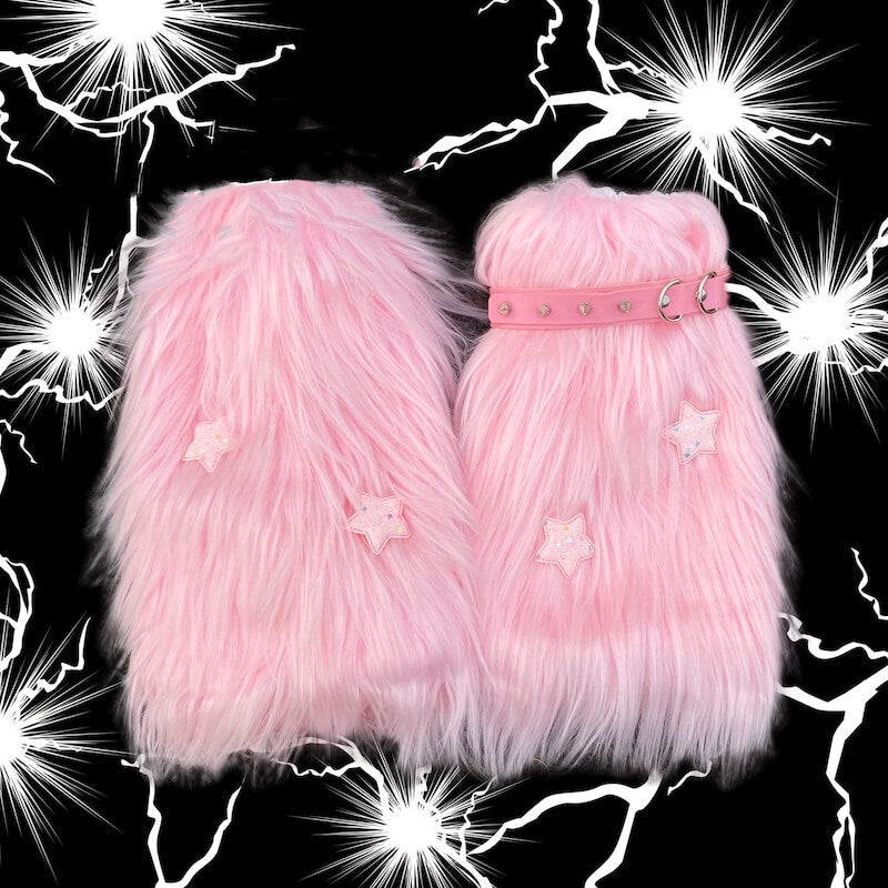cutiekill-pink-combo-furry-y2k-garter-stars-leg-warmers-c0178