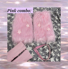 cutiekill-pink-combo-furry-y2k-garter-stars-leg-warmers-c0178