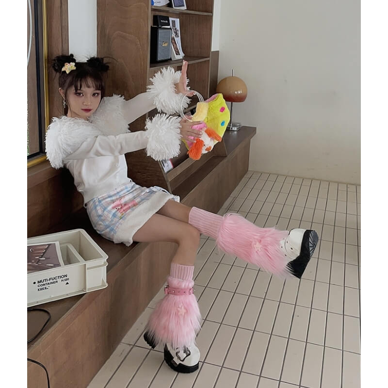cutiekill-pink-combo-furry-y2k-garter-stars-leg-warmers-c0178