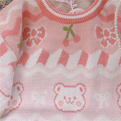 cutiekill-pink-strawberry-bow-bear-sweater-c8010