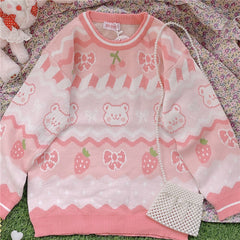 cutiekill-pink-strawberry-bow-bear-sweater-c8010