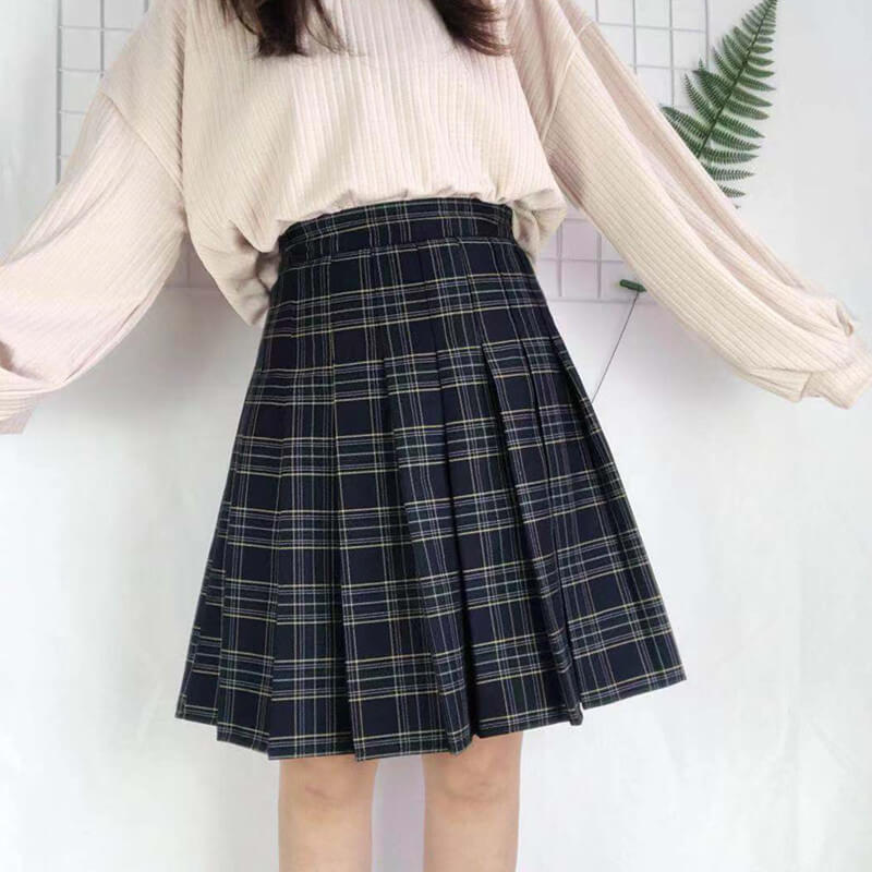 cutiekill-plus-size-classic-green-navy-plaid-a-line-skirt-c00361