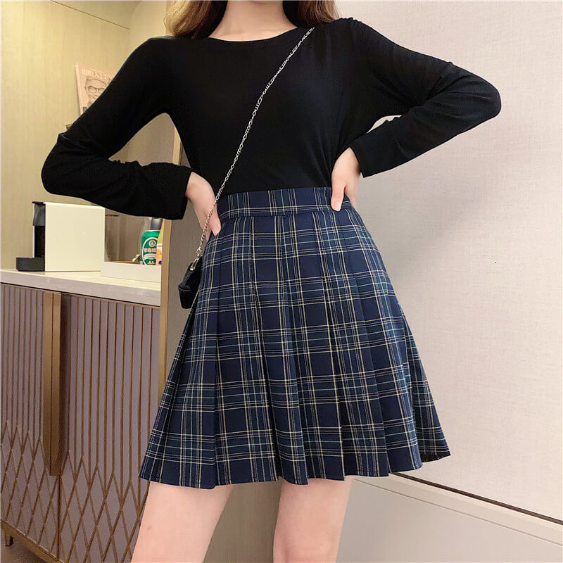 cutiekill-plus-size-classic-green-navy-plaid-a-line-skirt-c00361