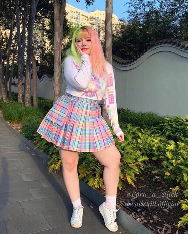 cutiekill-plus-size-harajuku-rainbow-candy-plaid-skirt-c00329