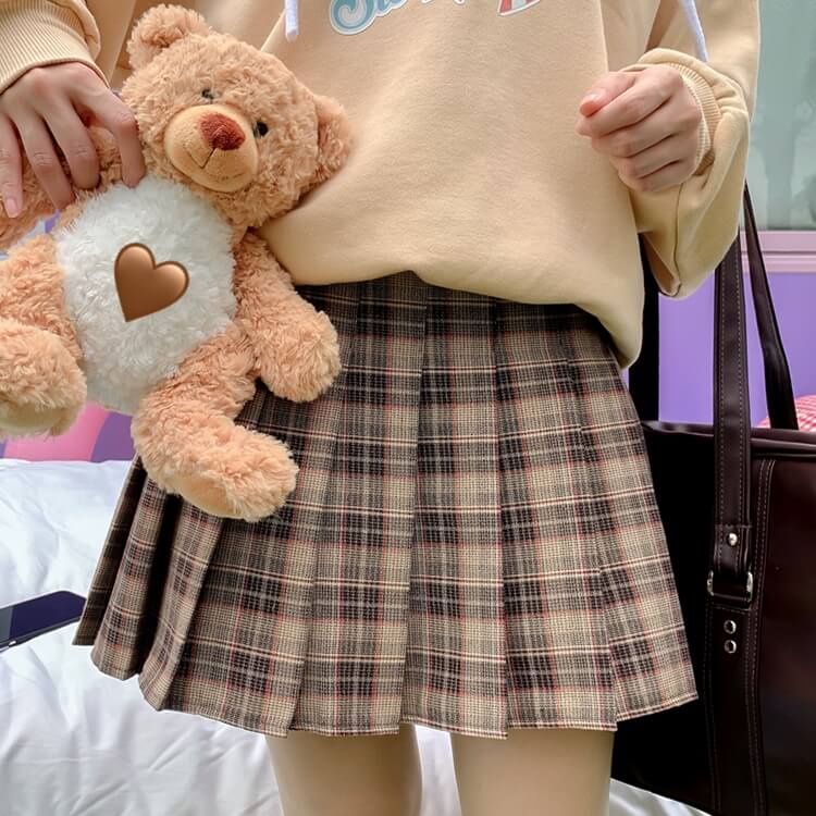 cutiekill-plus-size-retro-coffee-plaid-a-line-pleated-skirt-c00407