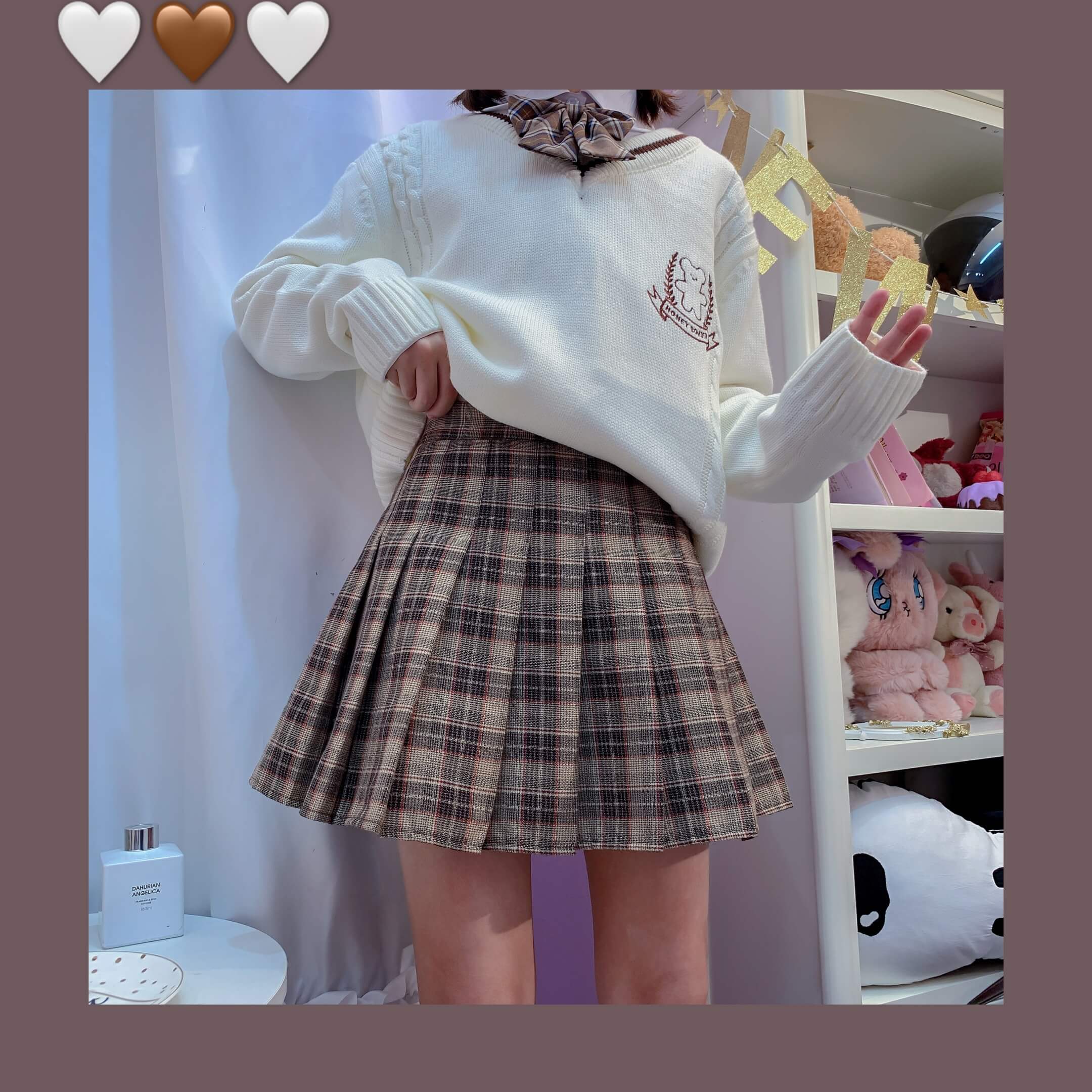 cutiekill-plus-size-retro-coffee-plaid-a-line-pleated-skirt-c00407