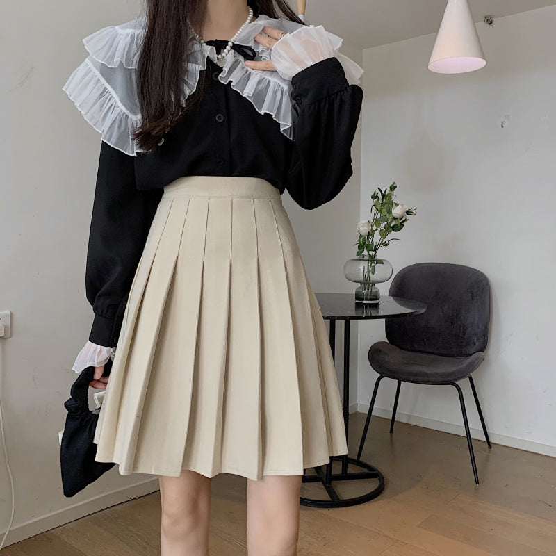 [Plus size] Winter woolen A-line pleated skirt