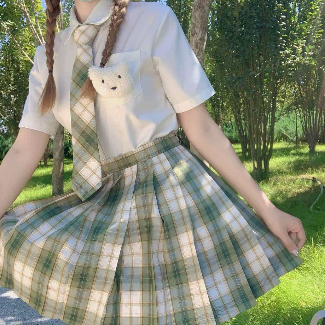 cutiekill-skirt-bow-jk-matcha-green-plaid-uniform-skirt-c00951