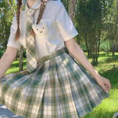 cutiekill-skirt-bow-jk-matcha-green-plaid-uniform-skirt-c00951