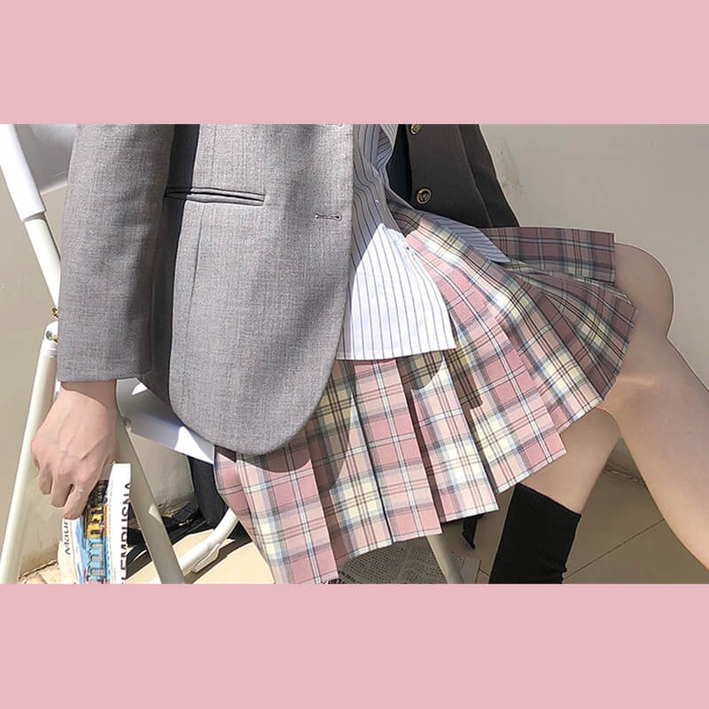 cutiekill-skirt-bow-jk-sakura-pink-plaid-uniform-skirt-c01031