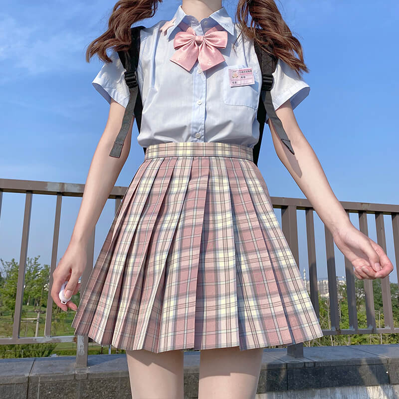 cutiekill-skirt-bow-jk-sakura-pink-plaid-uniform-skirt-c01031