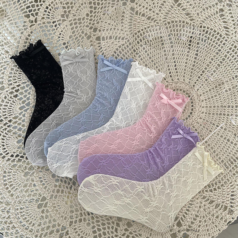 Pastel core knot bow lace socks – Cutiekill