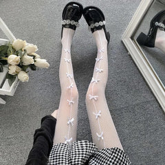 Sweet bow gothic lolita fishnet tights