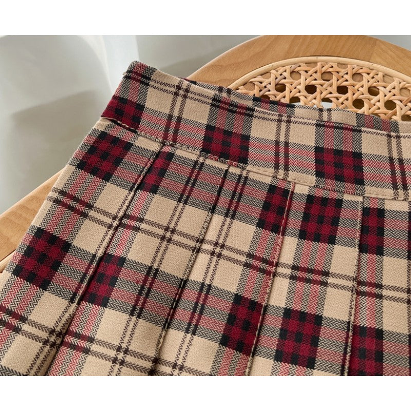cutiekill-vintage-khaki-plaid-pleated-a-line-skirt-c00741