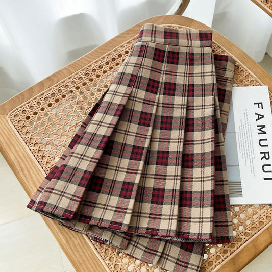 cutiekill-vintage-khaki-plaid-pleated-a-line-skirt-c00741