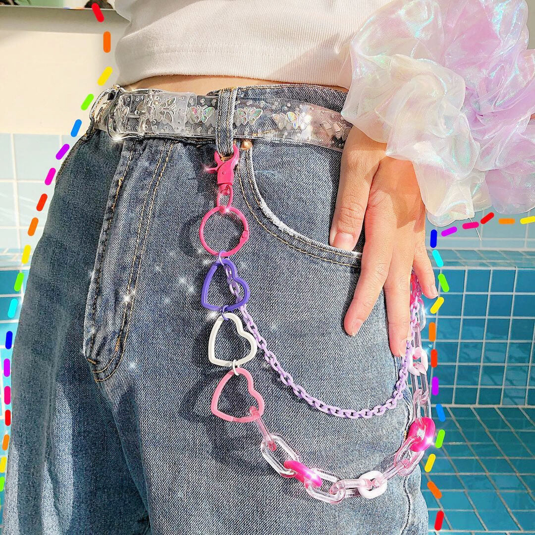 Y2K Candy Butterfly Transparent Heart Chain Belt Transparent Butterfly Belt + Heart Chains