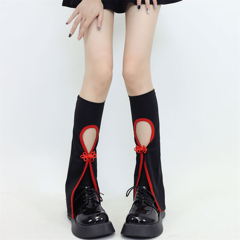 Y2k cheongsam leg warmers - Black with red
