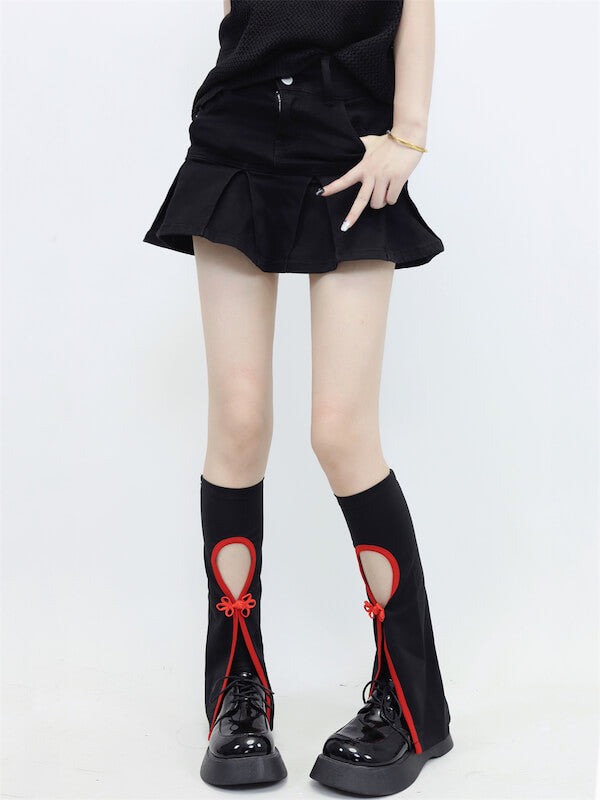 cutiekill-y2k-cheongsam-red-black-leg-warmers-c0089