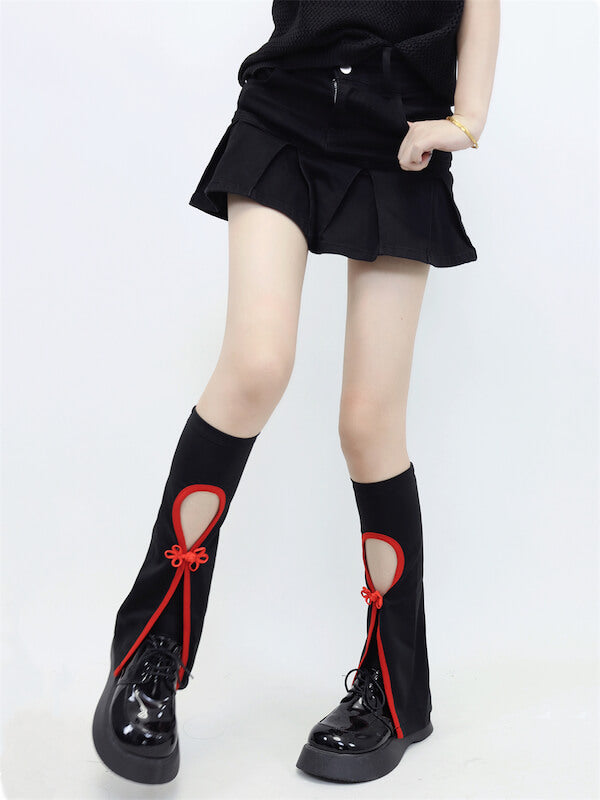cutiekill-y2k-cheongsam-red-black-leg-warmers-c0089