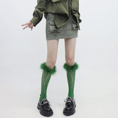 Y2k color furry lace stockings