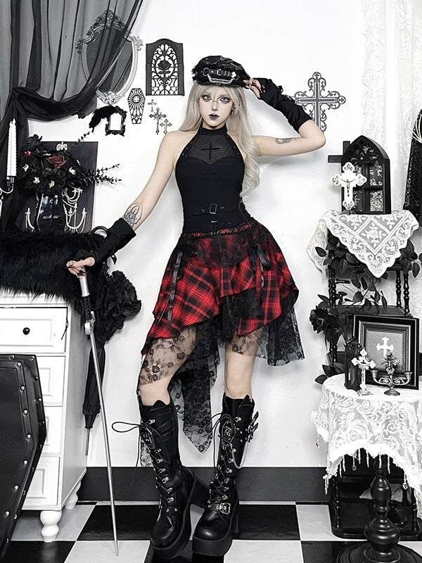 cutiekill-alternative-goth-red-plaid-skirt-ah0918