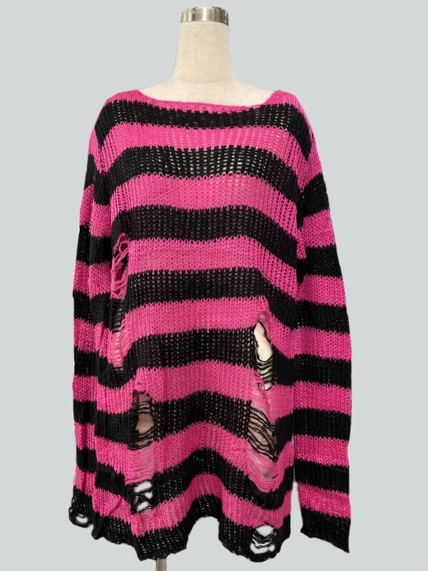 cutiekill-alternative-punk-ripped-stripes-sweater-ah0066