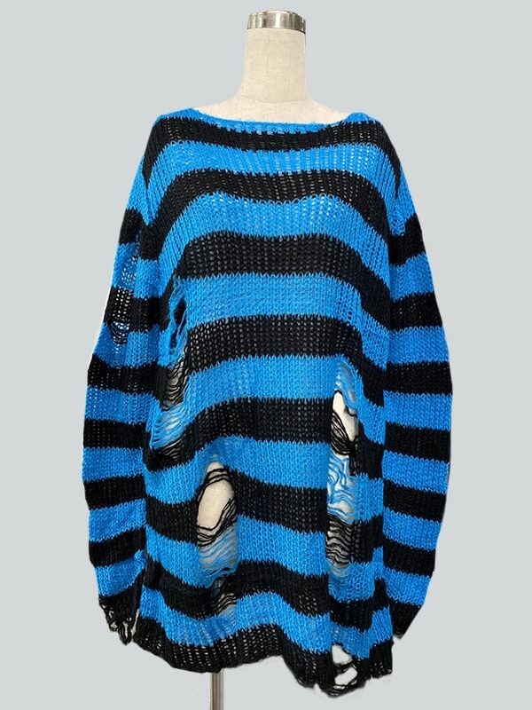 cutiekill-alternative-punk-ripped-stripes-sweater-ah0066