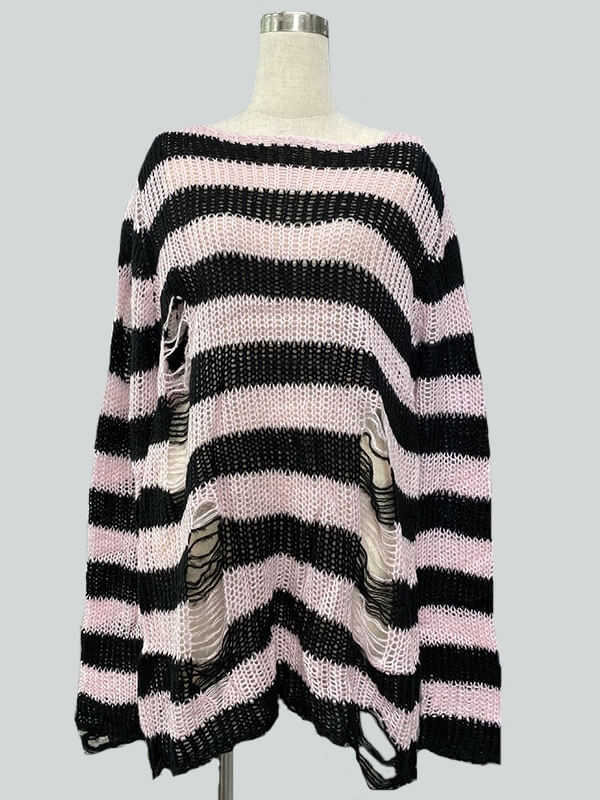 cutiekill-alternative-punk-ripped-stripes-sweater-ah0066