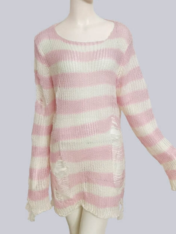 cutiekill-alternative-punk-ripped-stripes-sweater-ah0066