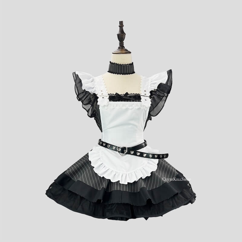 cutiekill-black-white-stripe-maid-dress-ah0908
