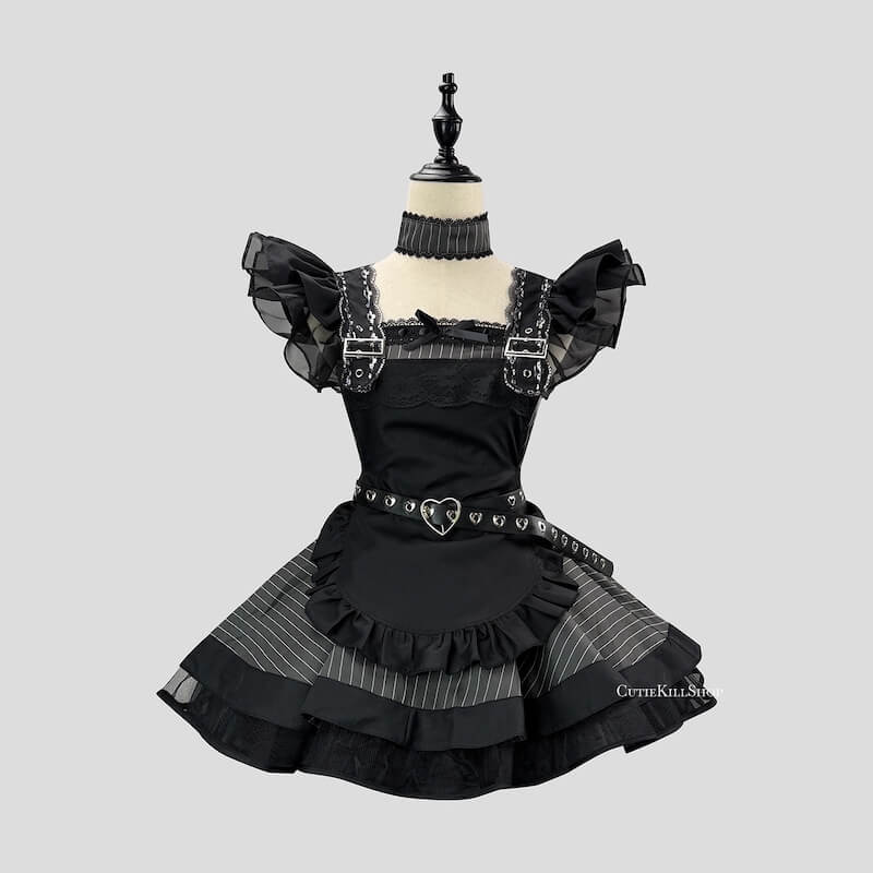 cutiekill-black-white-stripe-maid-dress-ah0908
