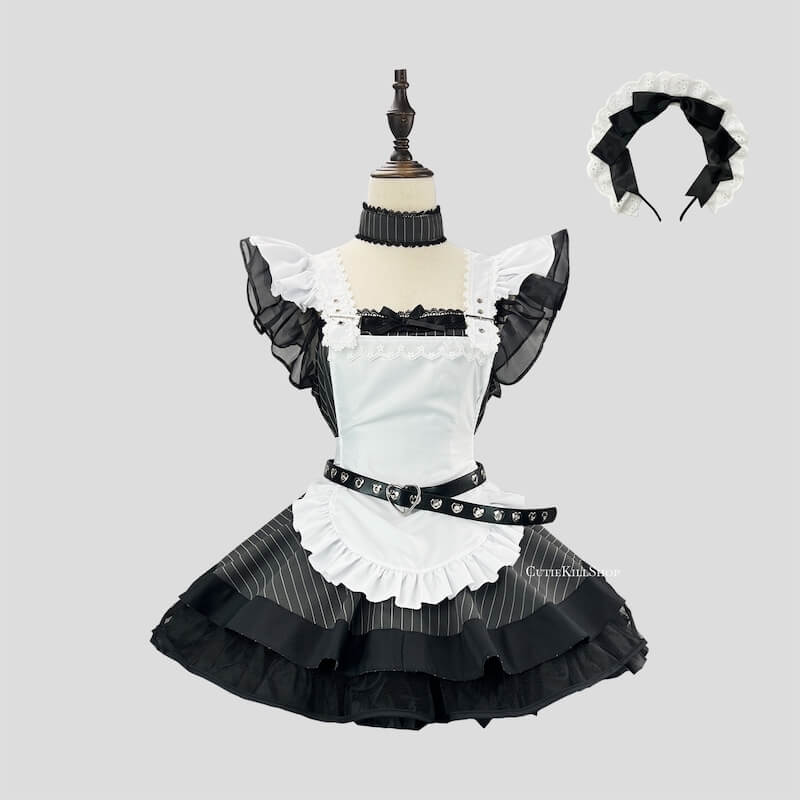 cutiekill-black-white-stripe-maid-dress-ah0908