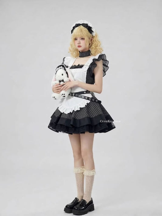 cutiekill-black-white-stripe-maid-dress-ah0908