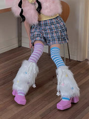 y2k 2000s leg warmers pastel soft girl aesthetic pastel goth carebears  sanrio pleated skirt pink fur bag b…