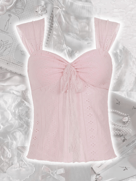 cutiekill-capucine-lace-bow-pointelle-pink-cami-top-om0504 600