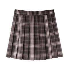 [Chestnut Brown] JK vintage plaid uniform skirt