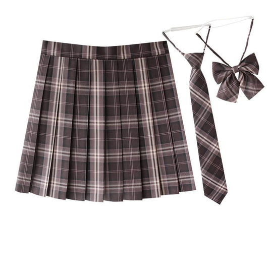 [Chestnut Brown] JK vintage plaid uniform skirt