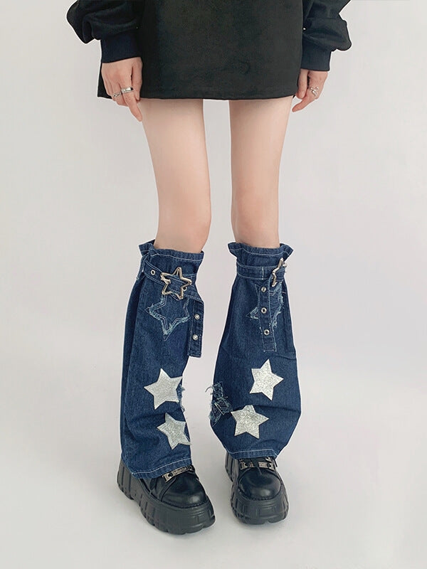     cutiekill-cool-star-denim-leg-warmers-c0331