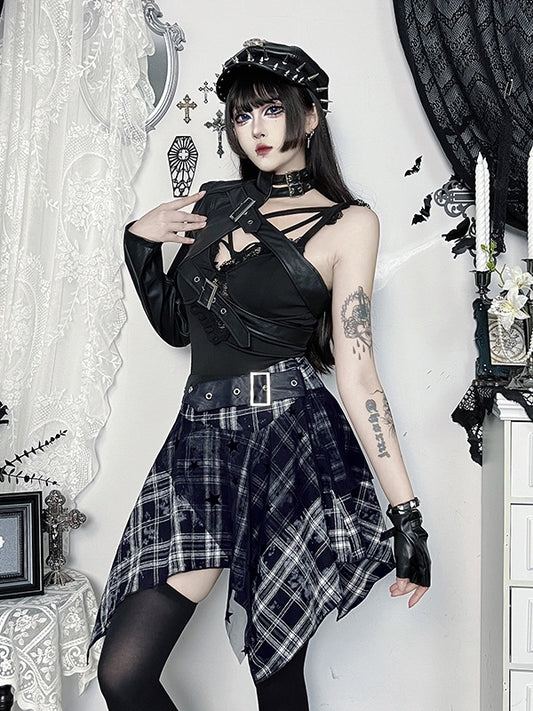 cutiekill-dark-punk-mesh-plaid-skirt-ah0906