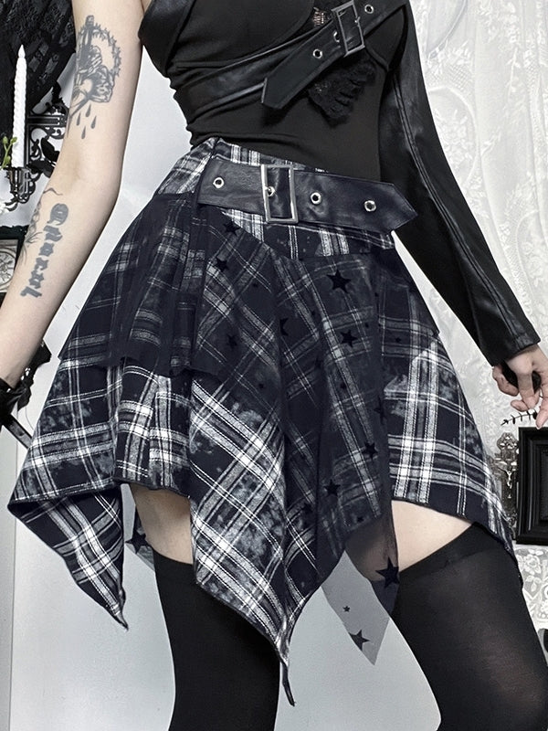 cutiekill-dark-punk-mesh-plaid-skirt-ah0906