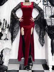 cutiekill-dark-witch-lace-sleeves-high-slit-dress-ah0868
